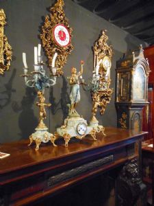 PENDULUM CLOCK "LE ARTI" - FRENCH TRIPTYCH BY SCULPTOR H. GUILLEMIN (1841-1907) - WORKING